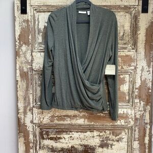 Christian Siriano olive green faux wrap blouse,